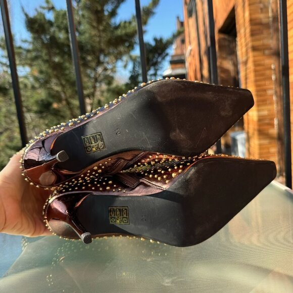 New Jeffrey Campbell Iconic Heeled Studded Boots Shoes Gold Bronze Womens 10 - Picture 10 of 11